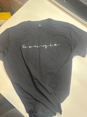 Gildan Black Short Sleeve Tee with White "bougie" Script